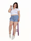 Truva Xxl Büyük Beden Kadın Giyim Crop Fitilli Penye Bluz Renkli Bz986