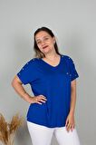 Truva Xxl Büyük Beden Droplu V Yaka Bluz Renkli B112 
