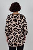 Truva Xxl Büyük Beden V Yaka Bluz Leopar B035