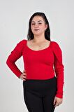 Truva Xxl Büyük Beden Kaşkorse Crop Kırmızı Bz045
