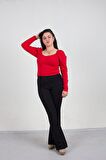 Truva Xxl Büyük Beden Kaşkorse Crop Kırmızı Bz045