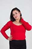 Truva Xxl Büyük Beden Kaşkorse Crop Kırmızı Bz045