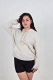 Truva Xxl Büyük Beden Yumoş Kapşonlu Sweat KremS002