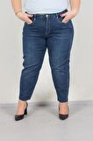 Truva Xxl Büyük Beden  Kemer Detaylı Mam Jeans Pantolon Mavi