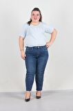 Truva Xxl Büyük Beden  Kemer Detaylı Mam Jeans Pantolon Mavi