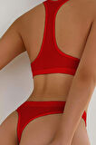 Kadın Kırmızı Desteksiz Seamless Tangalı İç Çamaşır Takımı