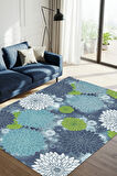 Mavi Çiçek Desenli Halı Dijital Baskılı Dokuma Kaymaz Tabanlı Yıkanabilir Salon Salon Halısı
