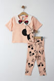 Nakış İşlemeli Minnie Detaylı Bebe Yaka Kız Çocuk Taytlı 2 li Takım