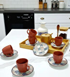 6 Kişilik Seramik 80ml Türk Kahve Fincan Seti Dijital Baskılı Bulaşık Makinasında Yıkanabilir