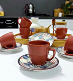 6 Kişilik Seramik 80ml Türk Kahve Fincan Seti Dijital Baskılı Bulaşık Makinasında Yıkanabilir