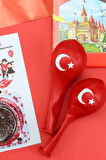 Türk Bayrağı & 12'li Kuru Boya & Eti Puf & 2'li Türk Bayraklı Balon 23 Nisan Hediye Seti