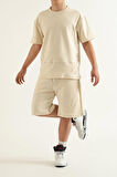 Erkek 2 li Set Yan Baskılı Oversize Comfort Rahat Kesim T-shirt  Şort Takım