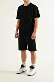 Erkek 2 li Set Yan Baskılı Oversize Comfort Rahat Kesim T-shirt  Şort Takım