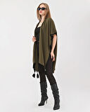 Kadın Büyük Beden Püsküllü Triko Panço