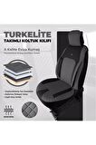 Türkelite Serisi Baklava Desenli Kumaş Deri Detay Koltuk Kılıfı Takımı Oturak 2+1  Sırt Dayama 2+1 Füme