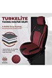 Türkelite Serisi Baklava Desenli Kumaş Deri Detay Koltuk Kılıfı Takımı Oturak 2+1  Sırt Dayama 2+1 Karmen Kırmızı