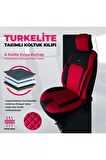 Türkelite Serisi Baklava Desenli Kumaş Deri Detay Koltuk Kılıfı Takımı Oturak 2+1  Sırt Dayama 2+1 Kırmızı