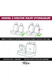 Türkelite Serisi Baklava Desenli Kumaş Deri Detay Koltuk Kılıfı Takımı Ticari 2+1 Siyah Mavi