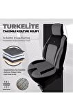 Türkelite Serisi Baklava Desenli Kumaş Deri Detay Koltuk Kılıfı Takımı 5 Tek Koltuk Gri
