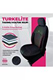 Türkelite Serisi Baklava Desenli Kumaş Deri Detay Koltuk Kılıfı Takımı Pilot 1+1 Ön İki Siyah Kırmızı
