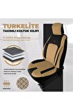 Türkelite Serisi Baklava Desenli Kumaş Deri Detay Koltuk Kılıfı Takımı Pilot 1+1 Ön İki Bej
