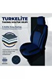Türkelite Serisi Baklava Desenli Kumaş Deri Detay Koltuk Kılıfı Takımı Pilot 1+1 Ön İki Lacivert