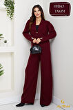 Kadın Triko Takım Düğmeli Şal Yaka Şık Pantolon Takım