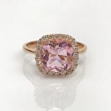 Pembe Kuvars Kare Kesim Altın Modeli Gümüş Yüzük