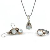 El Üretimi Oval Doğal Sedef Taş Otantik Gümüş Set Takım