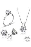 Sertifikalı Swarovski  Pırlanta Montür Tektaş 925 Gümüş Set Takım