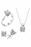 Sertifikalı Swarovski Tek Taş 925 Gümüş Set Takım