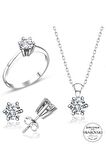 Sertifikalı Swarovski Taş 6 Tırnak 925 Gümüş Set Takım