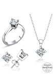 Sertifikalı Swarovski Taşlı Tek Taş 925 Gümüş Set Takım