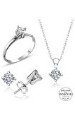 Sertifikalı Swarovski Taş Zarif Tektaş 925 Gümüş Set Takım