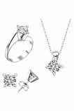 Sertifikalı Swarovski Taş Sarmaşık Tek Taş 925 Gümüş Set Takım