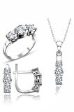 Sertifikalı Swarovski 3 Üç Taş Tria 925 Gümüş Set Takım