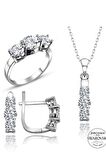 Sertifikalı Swarovski 3 Üç Taş Tria 925 Gümüş Set Takım