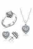 Sertifikalı Swarovski Taşlı Kalp Tektaş 925 Gümüş Set Takım