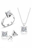 Sertifikalı Swarovski Altın Montür Tektaş 925 Gümüş Set Takım