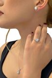 Sertifikalı Swarovski Özel Modeli Tektaş 925 Gümüş Set Takım
