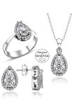 Sertifikalı Swarovski Damla Taşlı Tek Taş 925 Gümüş Set