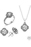 Sertifikalı Swarovski Tektaş Gül Modeli 925 Gümüş Set
