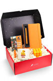 Turuncu Defter & Roller Kalem & Kupa & Filtre Kahve & Mum Hediye Seti