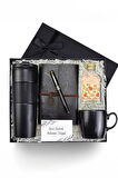 French Press Termos & Anı Defteri & Dolma Kalem & 100 ml Kolonya & Siyah Kupa Premium Hediye Seti