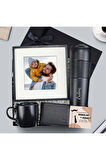 French Press Termos & 21x21 cm Paspartu Çerçeve & C146-1 Hakiki Deri Cüzdan & Siyah Kupa