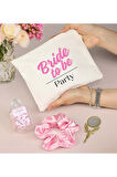 Bride Ham Bez Çanta & 30 ml Kolonya & Saten Toka & Peri Ayna Bride To Be Hediyelik Set
