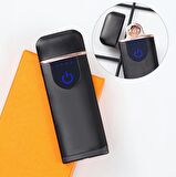 Siyah Erkek Cüzdan & Siyah Kartlık & USB Şarjlı Dokunmatik Alevsiz Elektronik Çakmak & Gümüş Renk Anahtarlık & Siyah Tesbih Hediye Seti