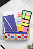 2'li Defter & Beyaz Touch Pen & Postit & Desenli Kalemlik & Makaron Fosforlu Kalem Hediye Seti