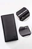 Hakiki Deri Siyah Mıknatıslı Unisex Portföy Cüzdan