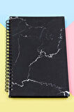 Mermer Desenli Defter & Siyah Çerçeve & Siyah Tükenmez Kalem & Siyah Kupa Hediye Seti